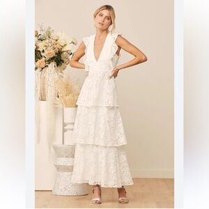 Lulu's Ivory Lace Tiered Maxi Dress